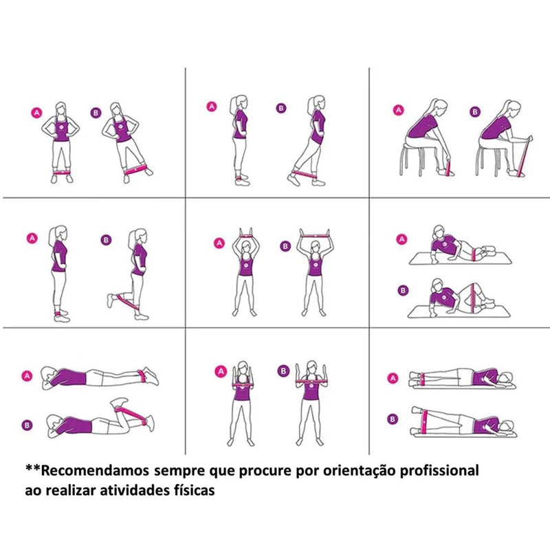 Kit Extensores Elásticos + Mini Bands Para Exercícios em Casa