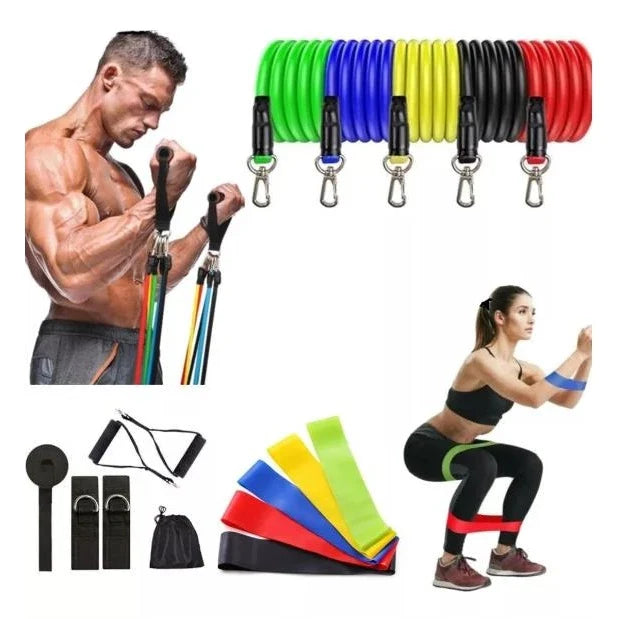 Kit Extensores Elásticos + Mini Bands Para Exercícios em Casa
