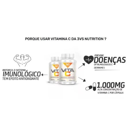 Vitamina C 100% Pura E Concentrada - Fórmula Exclusiva Com 1000mg Por Cápsula - 120 Cápsulas