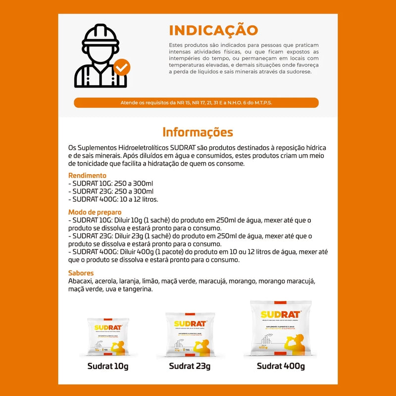 Repositor Hidroeletrolítico Isotônico Em Pó Sudrat 50 Sachês De 10g Cada (Repositor Energético)