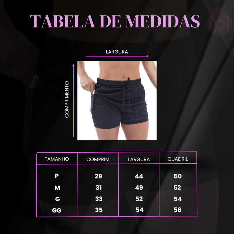 Kit com 3 Shorts Duplo Feminino 2 em 1 com Bolso Oculto para Celular - Type One