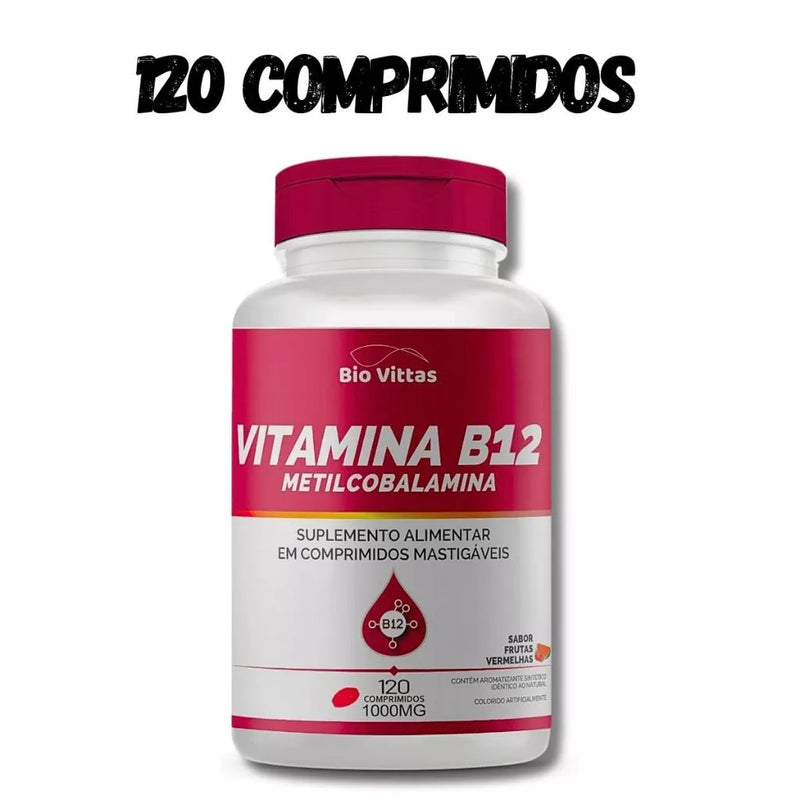 B12- Metilcobalamina Mastigável Comprimidos 1000mg Sabor Frutas Vermelhas