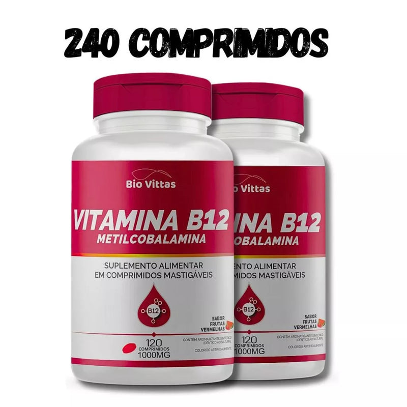 B12- Metilcobalamina Mastigável Comprimidos 1000mg Sabor Frutas Vermelhas