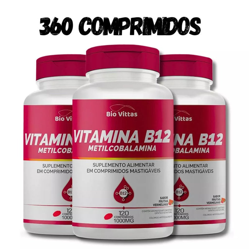 B12- Metilcobalamina Mastigável Comprimidos 1000mg Sabor Frutas Vermelhas