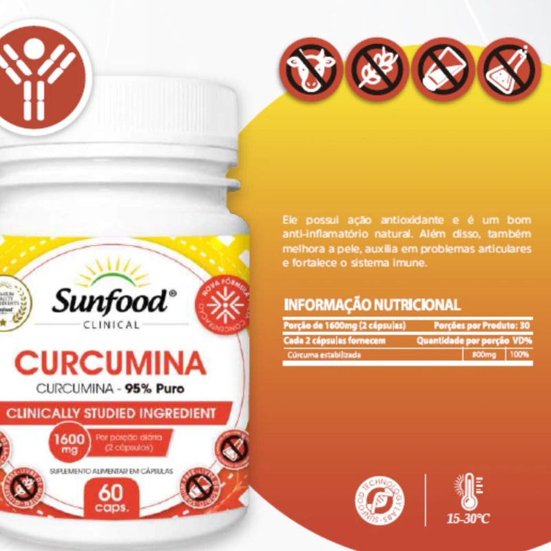 Curcuma Longa 95% Curcumina 800mg 60 Cápsulas Sunfood