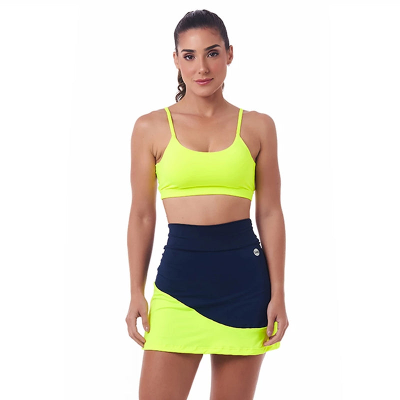 Short Saia Mai Marinho e Amarelo Neon Beach Tennis SND Fitness