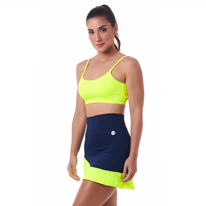 Short Saia Mai Marinho e Amarelo Neon Beach Tennis SND Fitness