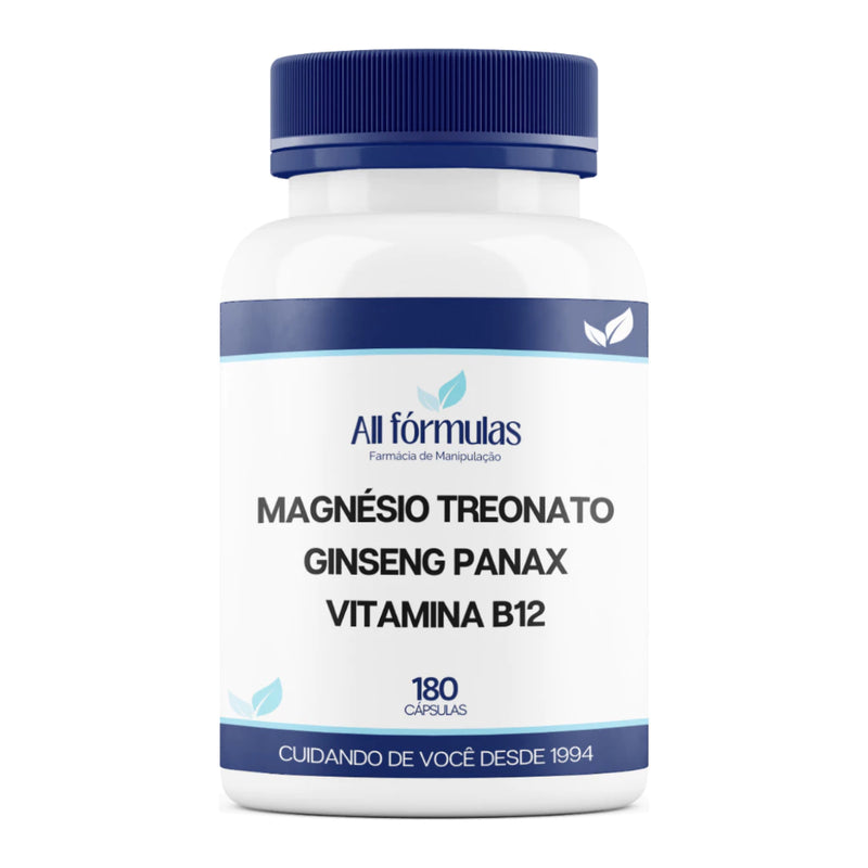 Magnésio Treonato + Vitamina B12 Metil + Ginseng Panax - 60, 120 e 180 Cápsulas