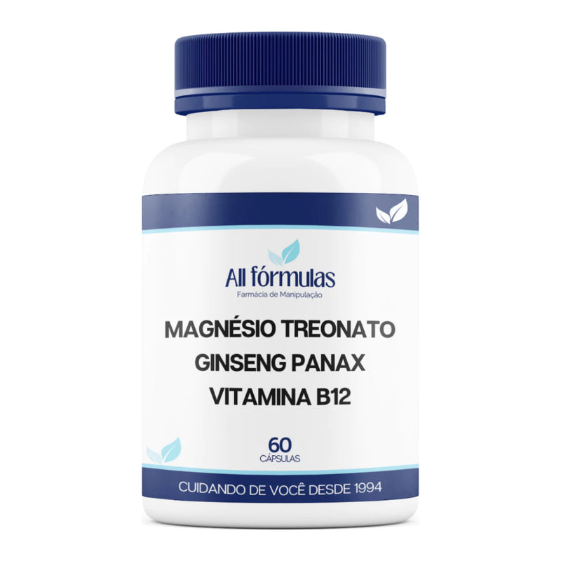 Magnésio Treonato + Vitamina B12 Metil + Ginseng Panax - 60, 120 e 180 Cápsulas
