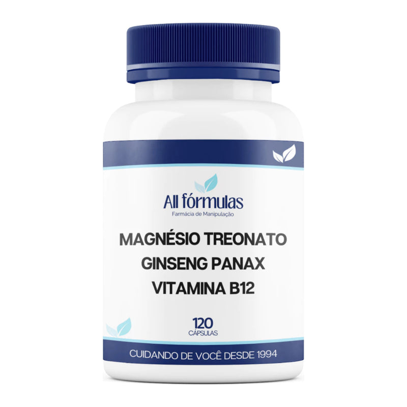 Magnésio Treonato + Vitamina B12 Metil + Ginseng Panax - 60, 120 e 180 Cápsulas