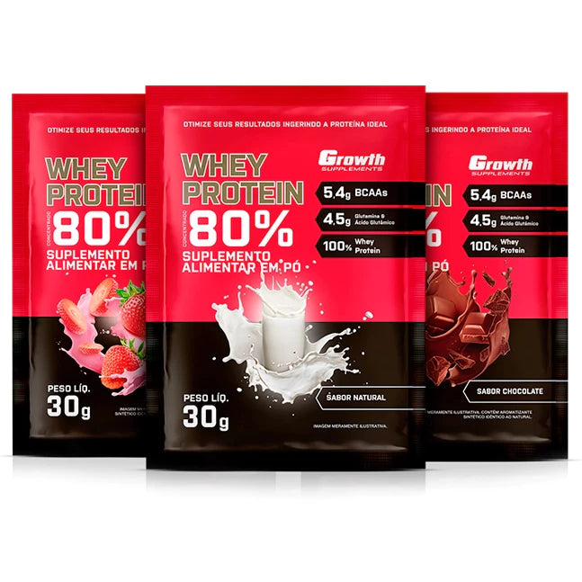 5x Sachê DOSE Sabores Variados WHEY PROTEIN CONCENTRADO 30GR - GROWTH SUPPLEMENTS
