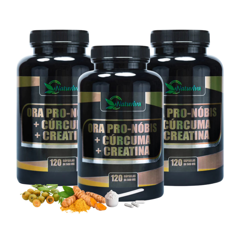 Ora Pro Nóbis+Cúrcuma+Creatina-500 Mg-Composto Com 120 Cápsulas-Kits Com 1, 2 e 3 Unidades