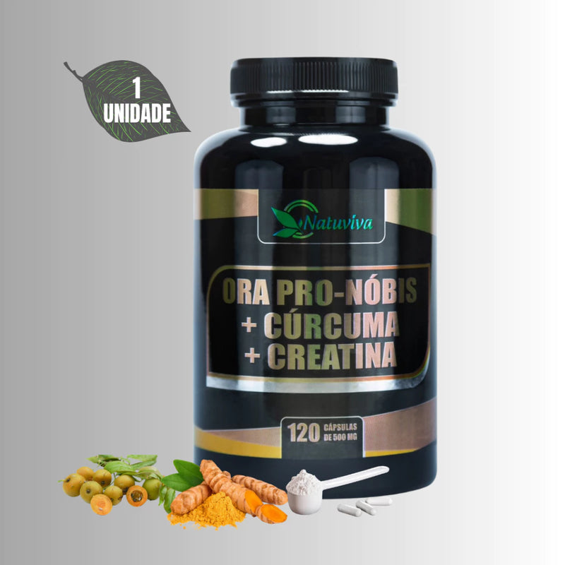 Ora Pro Nóbis+Cúrcuma+Creatina-500 Mg-Composto Com 120 Cápsulas-Kits Com 1, 2 e 3 Unidades