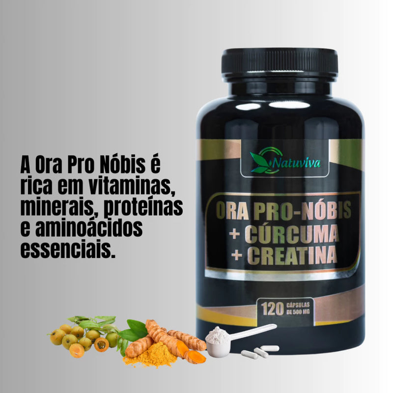 Ora Pro Nóbis+Cúrcuma+Creatina-500 Mg-Composto Com 120 Cápsulas-Kits Com 1, 2 e 3 Unidades