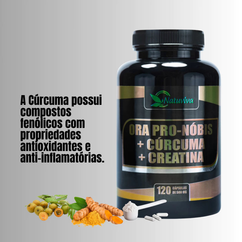 Ora Pro Nóbis+Cúrcuma+Creatina-500 Mg-Composto Com 120 Cápsulas-Kits Com 1, 2 e 3 Unidades