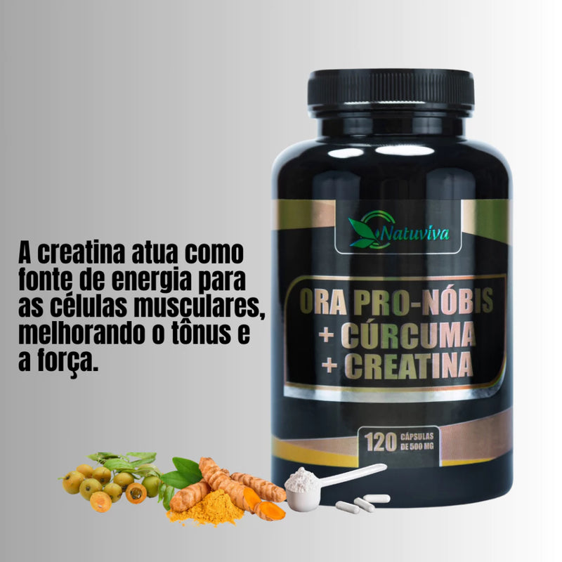 Ora Pro Nóbis+Cúrcuma+Creatina-500 Mg-Composto Com 120 Cápsulas-Kits Com 1, 2 e 3 Unidades