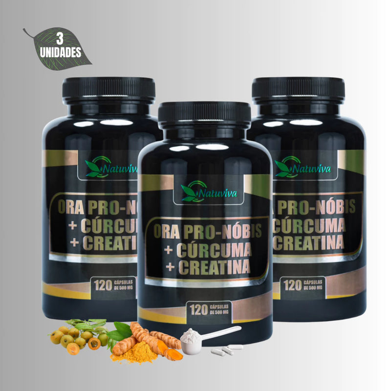 Ora Pro Nóbis+Cúrcuma+Creatina-500 Mg-Composto Com 120 Cápsulas-Kits Com 1, 2 e 3 Unidades