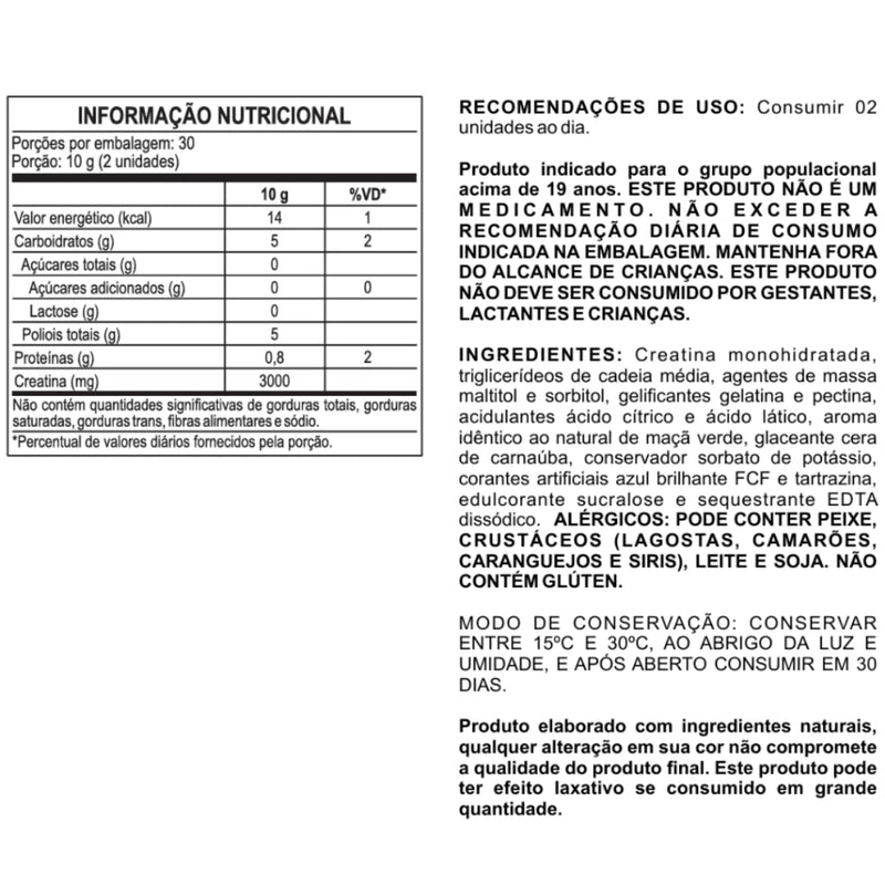Creatina Gummy 60 Gomas Maça Verde - Samurai Nutrition