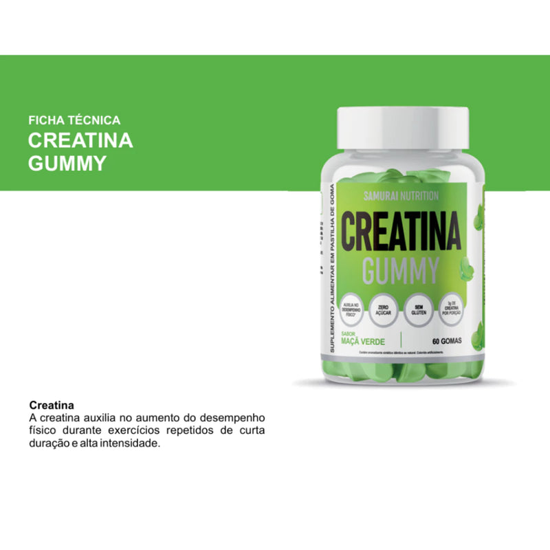 Creatina Gummy 60 Gomas Maça Verde - Samurai Nutrition