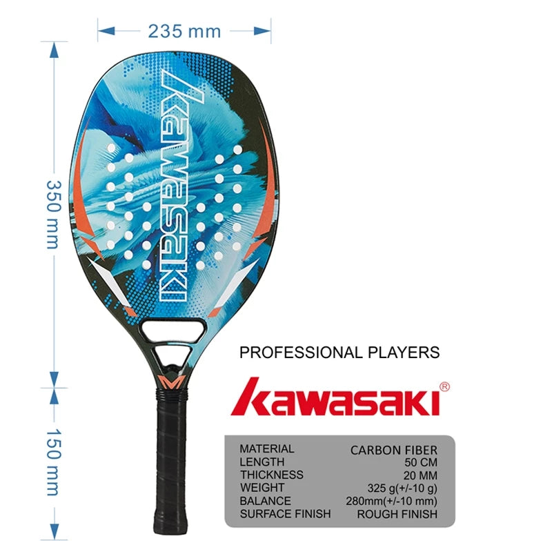 Kawasaki Vicleo Raquete De Tênis De Praia Power20 & 30 Master 100 Fibra De Carbono Rosto Macio Com Capa Protetora