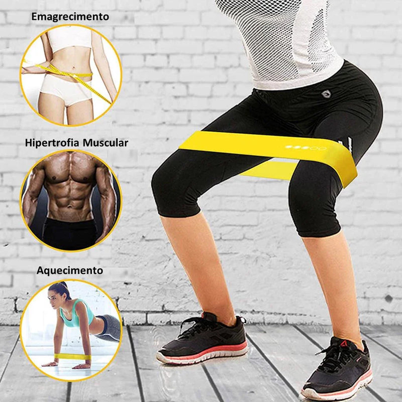 Kit Extensores Elásticos + Mini Bands Para Exercícios em Casa