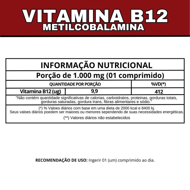B12- Metilcobalamina Mastigável Comprimidos 1000mg Sabor Frutas Vermelhas