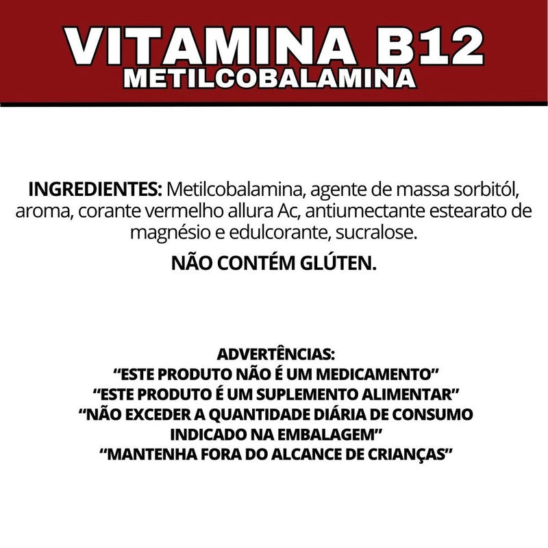 B12- Metilcobalamina Mastigável Comprimidos 1000mg Sabor Frutas Vermelhas